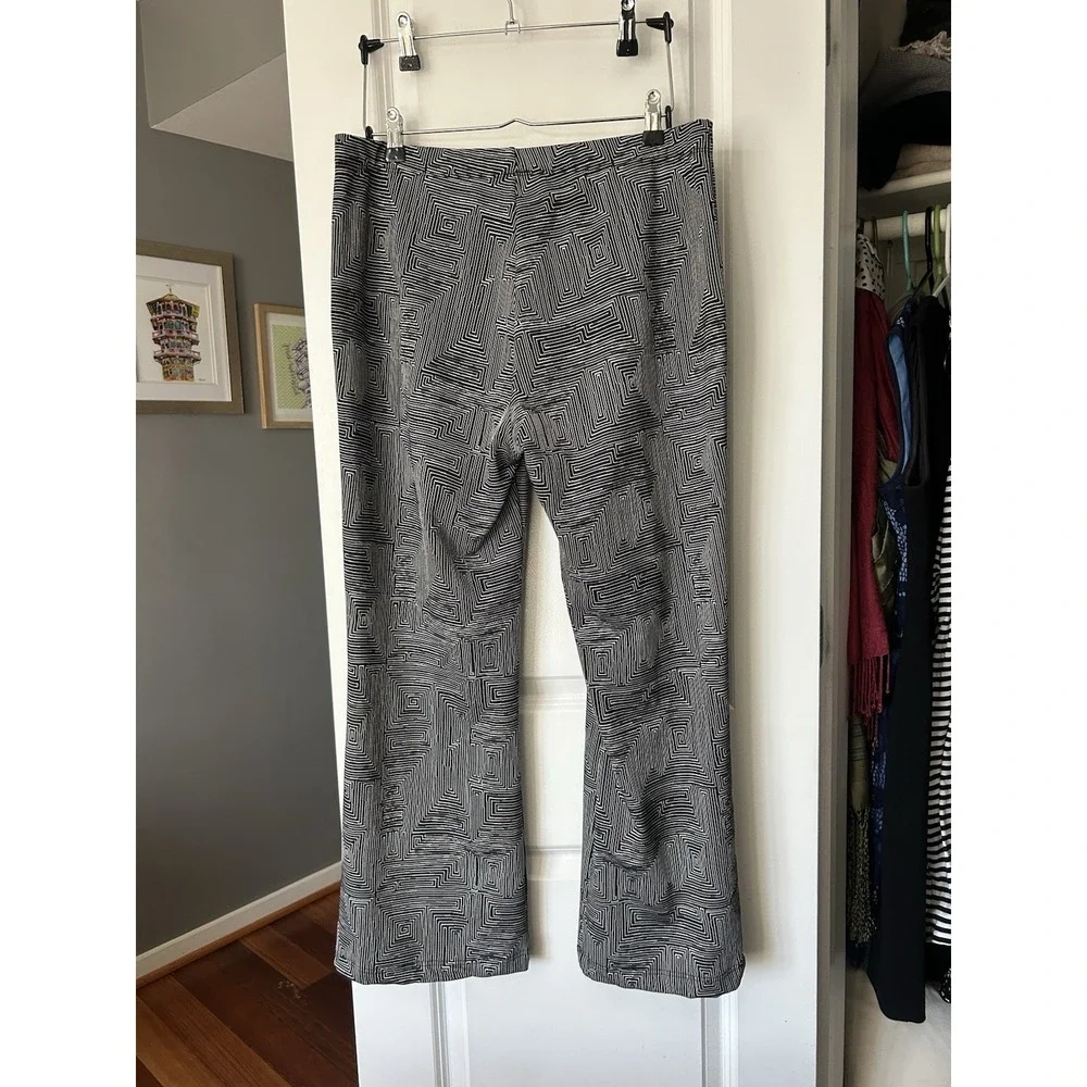 Clara Sun Woo Pull On Black White Geometric Wide Leg Pants Front Slit Size 1X - Picture 2 of 7